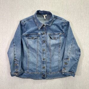 St Johns Bay Jean Jacket Women's‎ Size 2X Stretch Denim Blue Button Front Casual